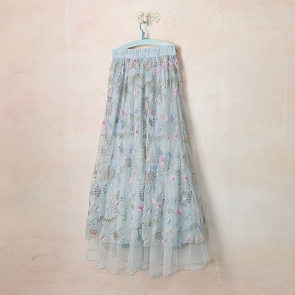 Sky-Blue Wildflower Embroidered Skirt | Culture Vulture