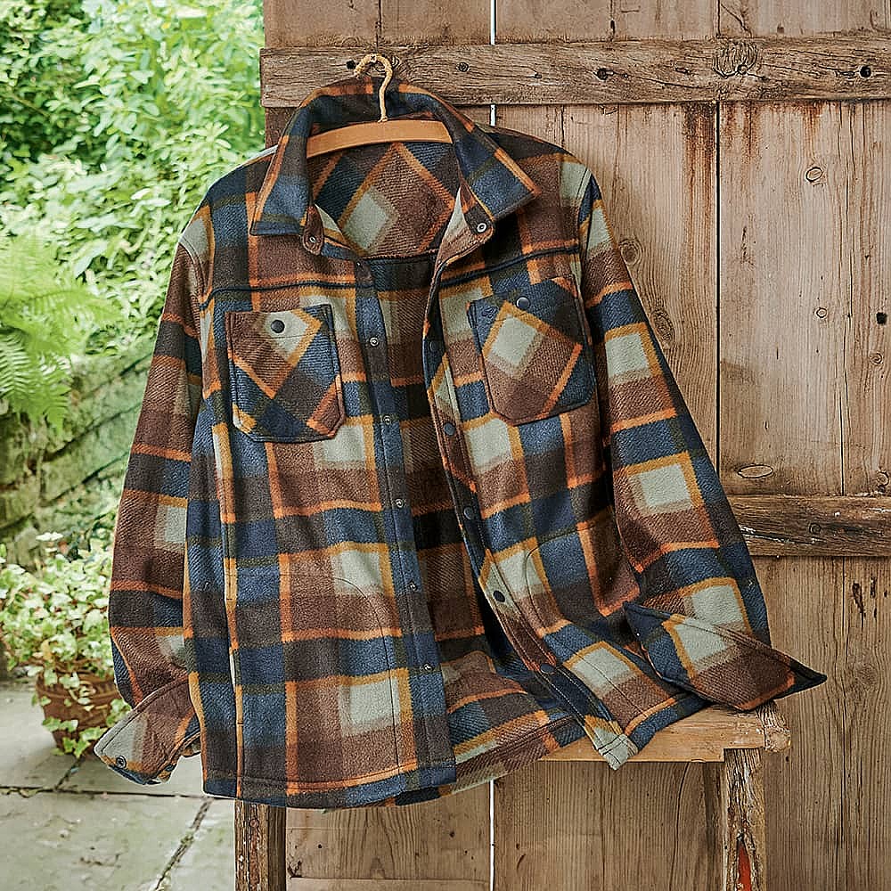 Ottawa Orange, Blue Brown Checkered Fleece Shacket Culture Vulture