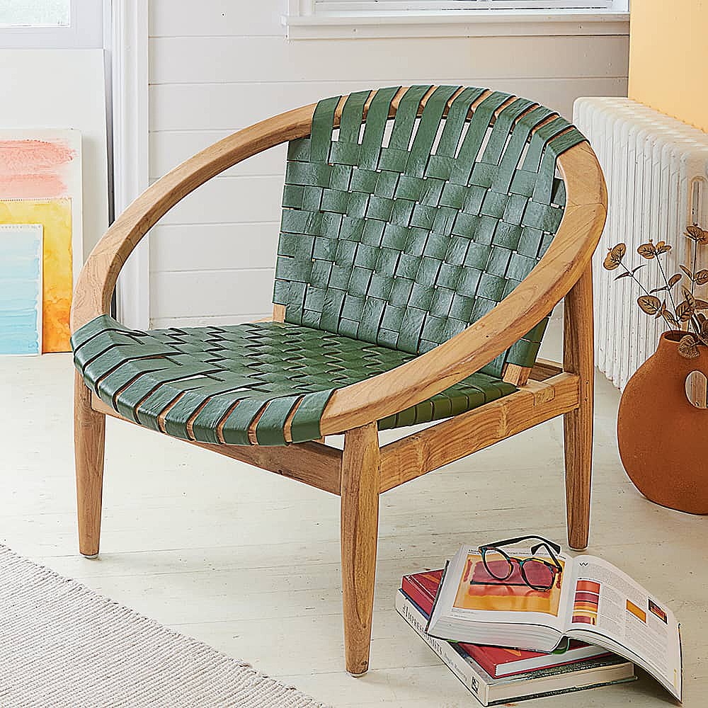 Teak and leather lounge chair best sale