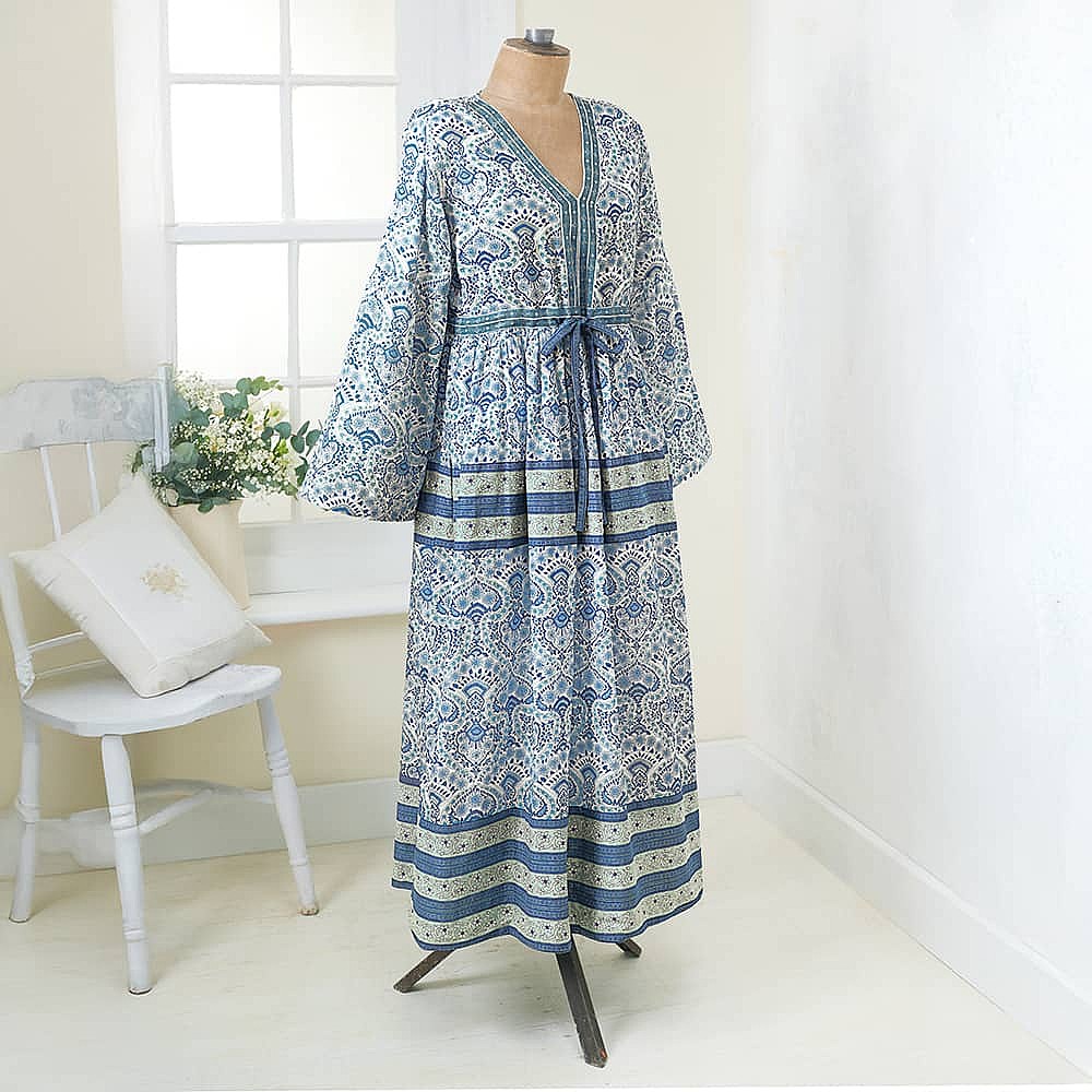 Madurai Blue Cotton Maxi-Length Dress | Culture Vulture