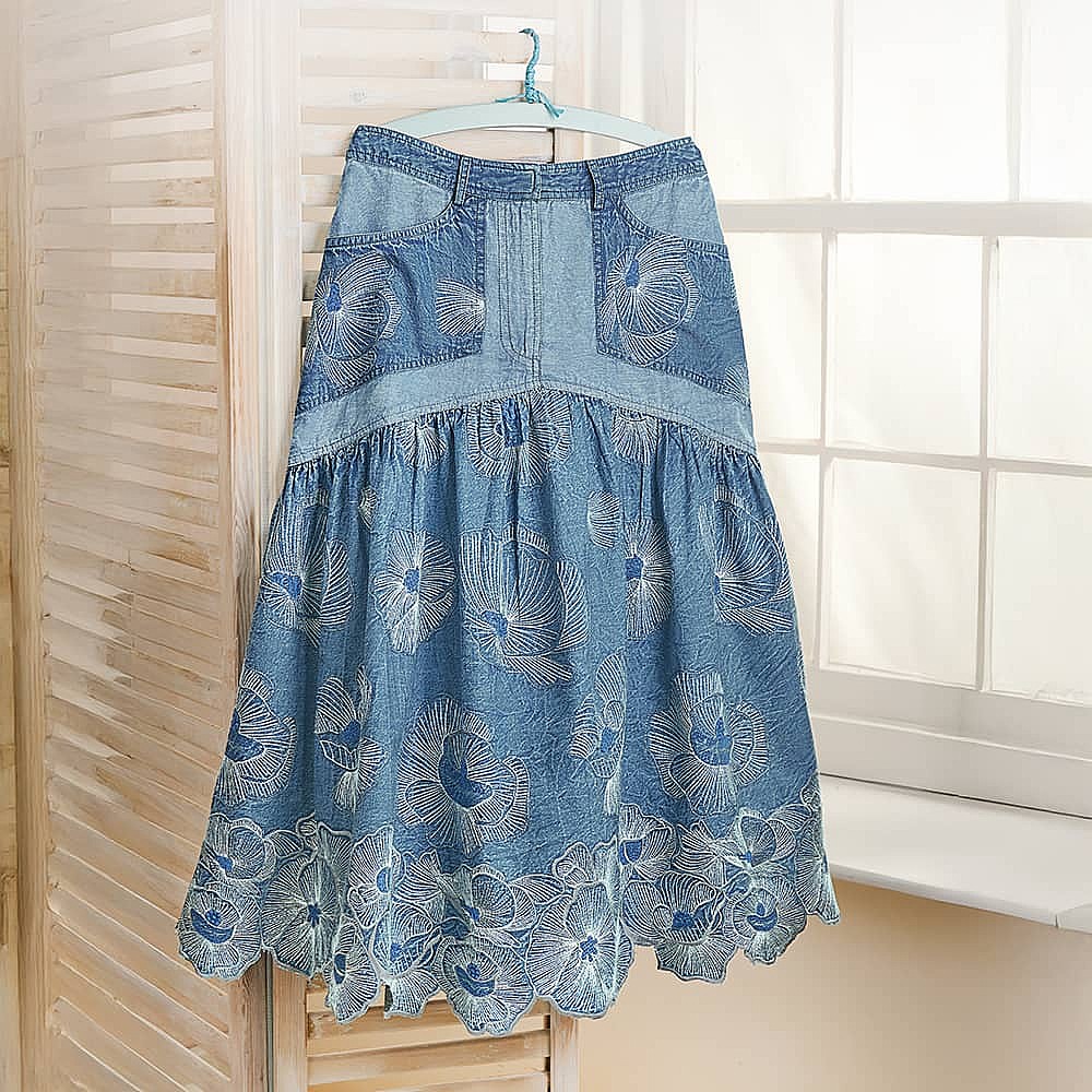 Jacona Embroidered Denim Midi Boho Skirt Culture Vulture