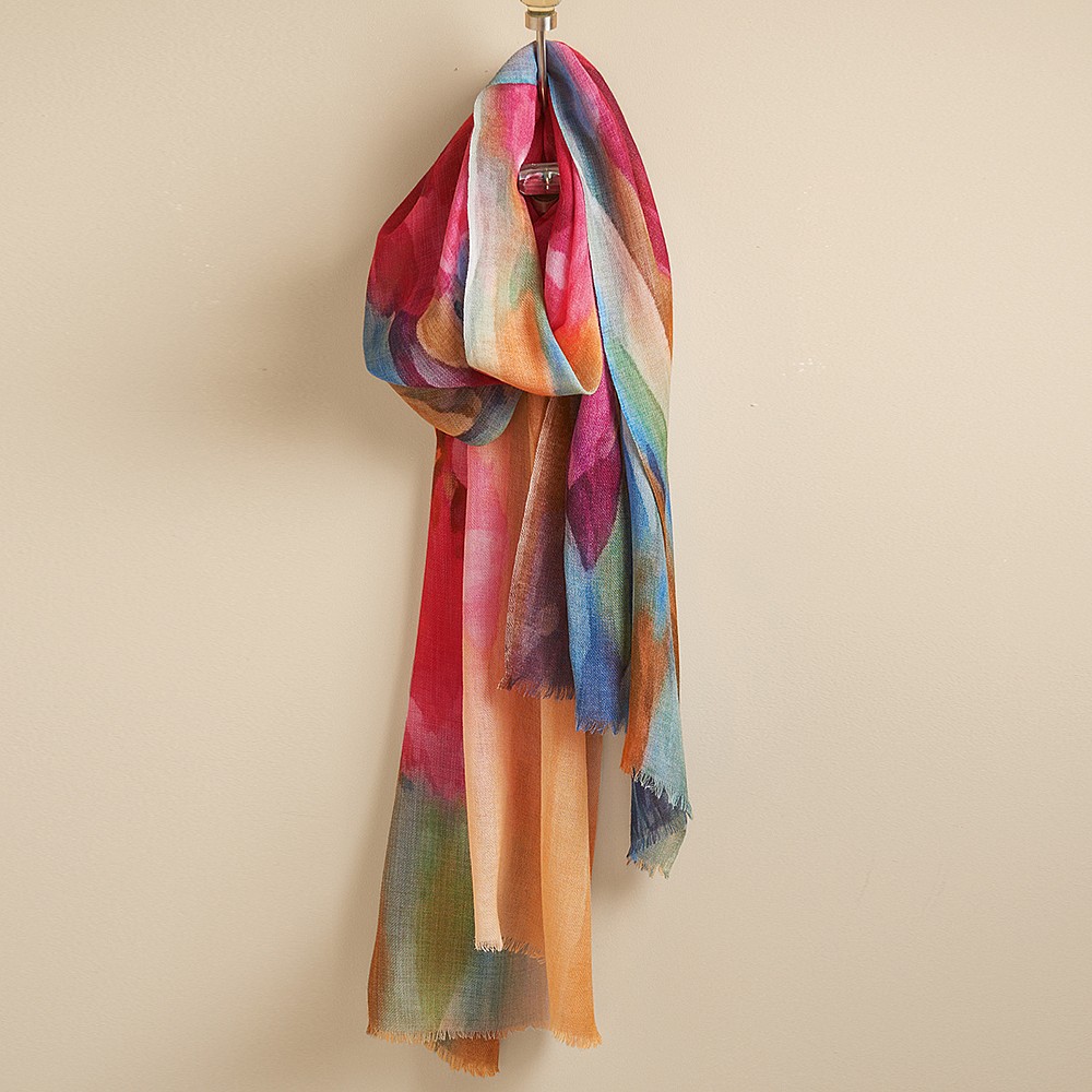 Image of Painterly Poppies Wool Scarf