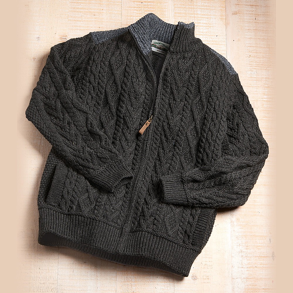 Image of Mens Zipped Aran Cardigan