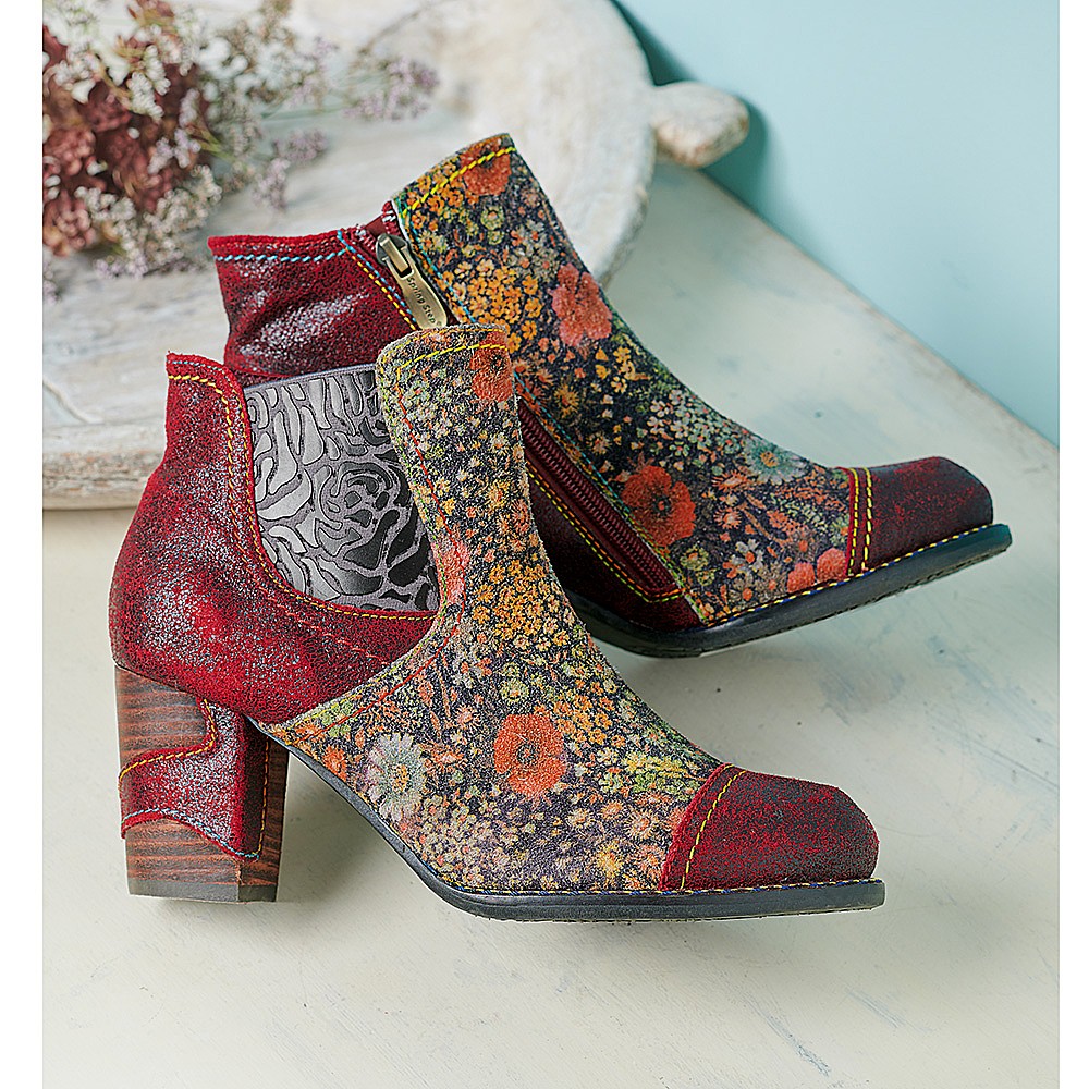 Lowicz Plum Floral Boot | Leather Shoes 