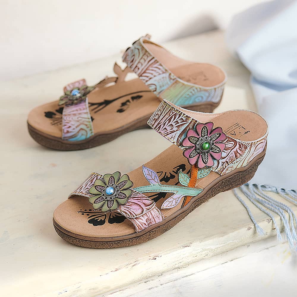 Floral applique flip flops on sale