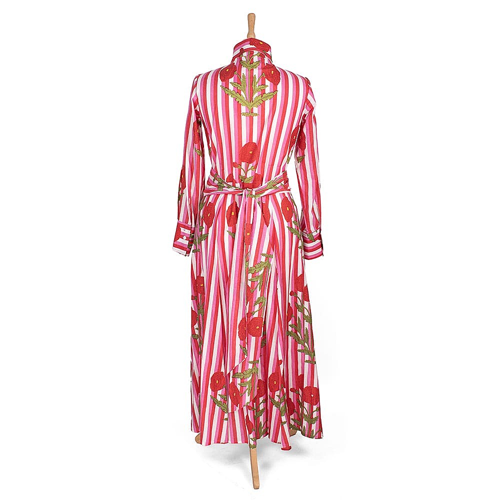 open lace back dress OCTAVE Ladies Maxi Dress Striped Design - Red & White