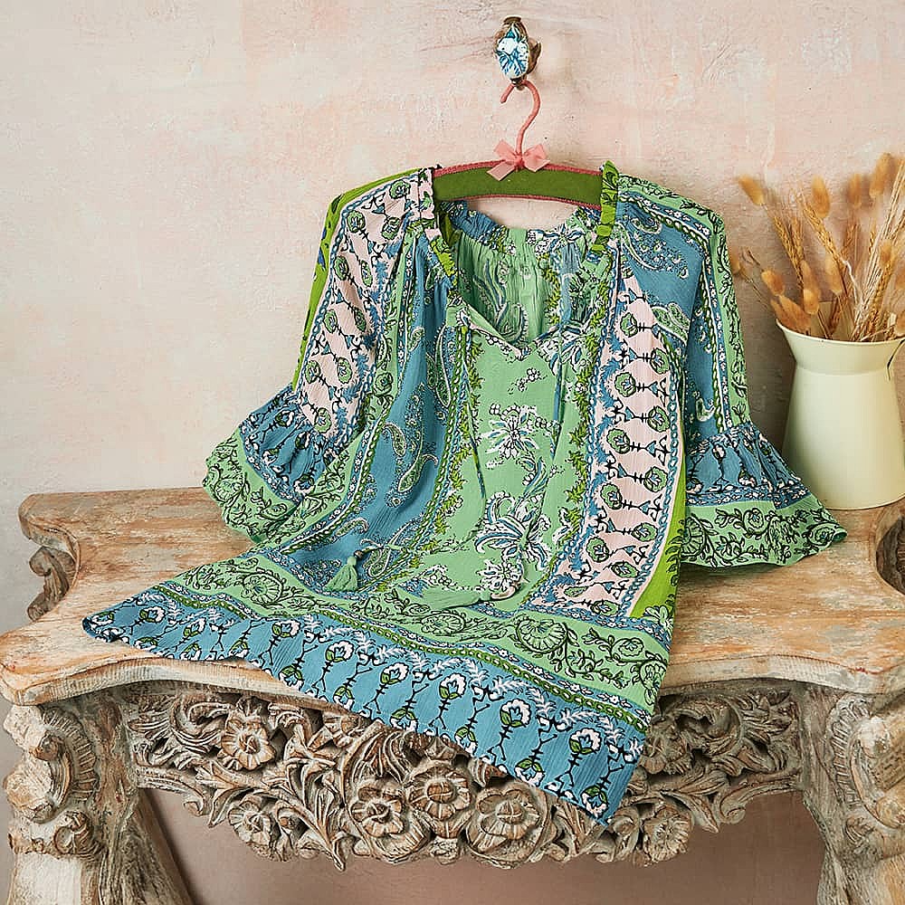 Anokhi Blue, Green Pink Boteh Top Culture Vulture