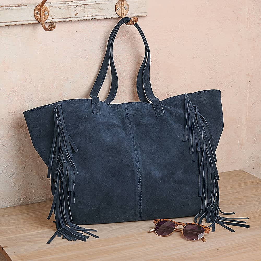 Blue Nambé Suede Fringe Shoulder Bag | Culture Vulture