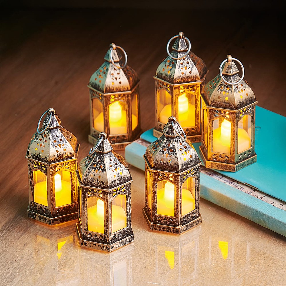 Set of 6 Mini Moroccan LED Copper Lanterns | Culture Vulture